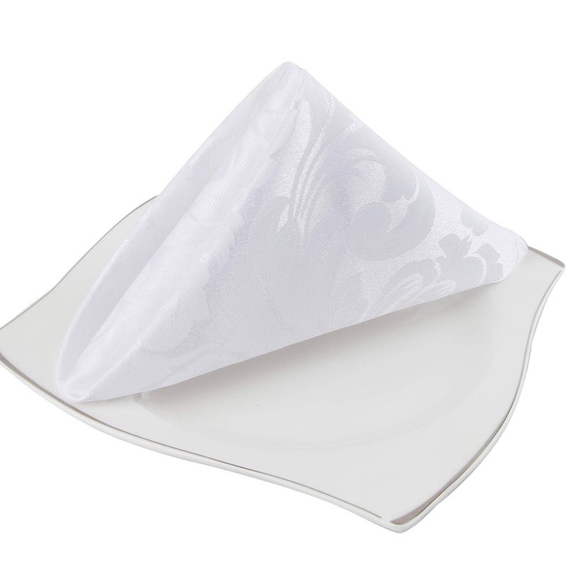 EHouseHome Damask Jacquard Cloth Napkins Waterproof Spillproof Polyester Fabric Napkins White, Set of 12, 17 x 17 Inch - Image 1